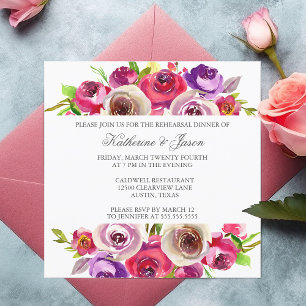 Convite Jantar Romântico Floral Rosa Fúcsia de Rehearsal