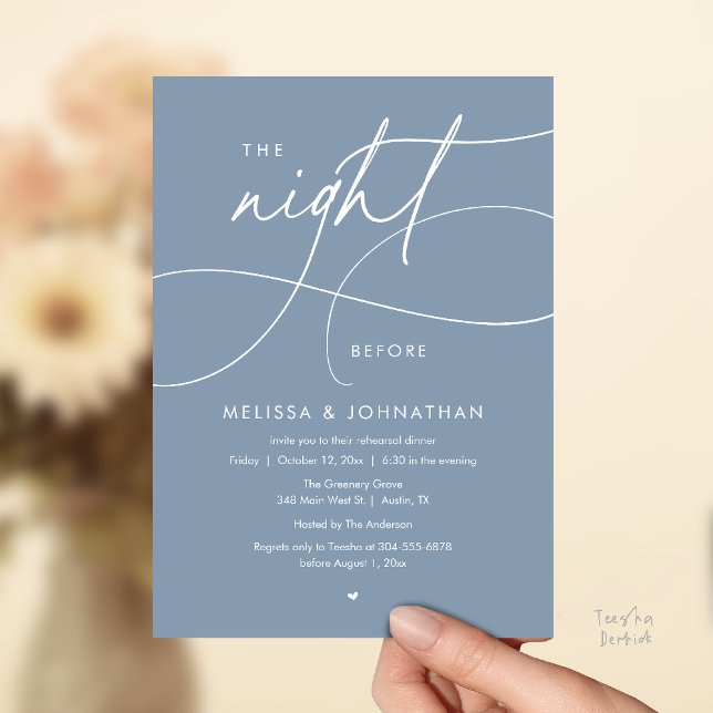 Convite Jantar Romântico na Véspera do Ensaio de Casamento (Romantic The Night Before Wedding Rehearsal Dinner Invitation card in dusty blue)