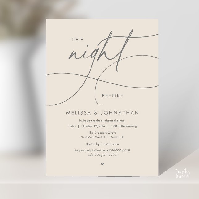 Convite Jantar Romântico na Véspera do Ensaio de Casamento (Romantic The Night Before Wedding Rehearsal Dinner Invitation card in cream grey)