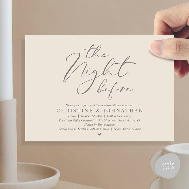 Convite Jantar Romântico na Véspera do Ensaio de Casamento (The Night Before Wedding Rehearsal Romantic Dinner Invitation Card in Cream Grey)
