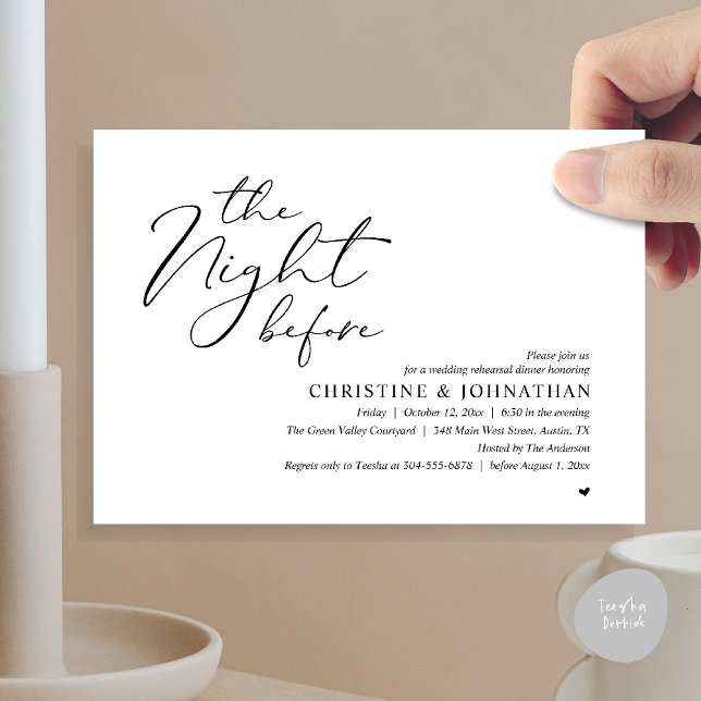 Convite Jantar Romântico na Véspera do Ensaio de Casamento (The Night Before Wedding Rehearsal Romantic Dinner Invitation Card in Black and White)