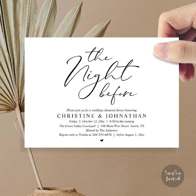 Convite Jantar Romântico na Véspera do Ensaio de Casamento (The Night Before Wedding Rehearsal Romantic Dinner Invitation Card in Black and White)