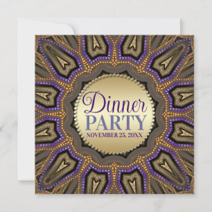 Convite Jantar Tribal Terra Laranja Roxo Dourado