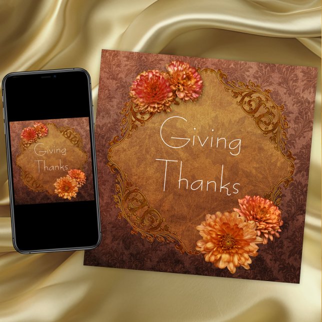 Convite Jantas de Ação de Graças Brown Damask (Thanksgiving dinner invitations. Digital download and printed invitations available.)
