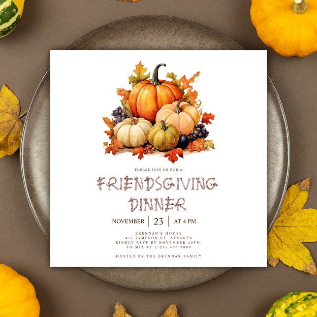Convite Janto Bonito de Amizade à Abóbora (Cute Pumpkin Friendsgiving Dinner Invitation)