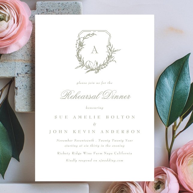 Convite janto clássico de ensaio da crista do monograma ve (Criador carregado)