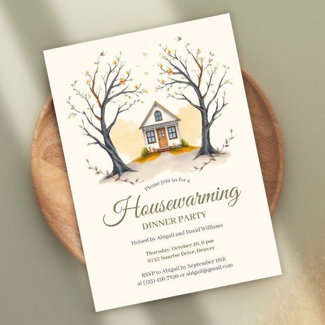 Convite Janto Cozy Cottage (Cozy Housewarming Dinner Party Invitation – Autumn Cottage Theme Invitation)