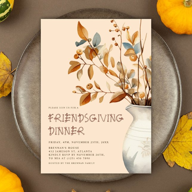 Convite Janto de Ação de Graças - Ação de Amizade Rustic F (Thanksgiving Dinner Rustic Fall Friendsgiving Invitation)