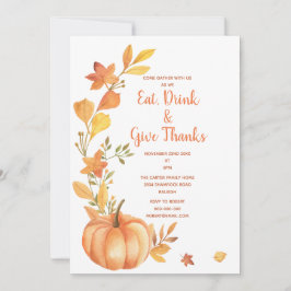 Convite Janto de Ação de Graças Aquarela Pumpkin