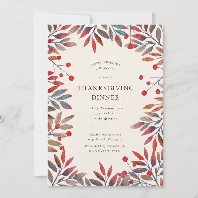 Convite Janto de Ação de Graças "Berries & Queda" (Frente)