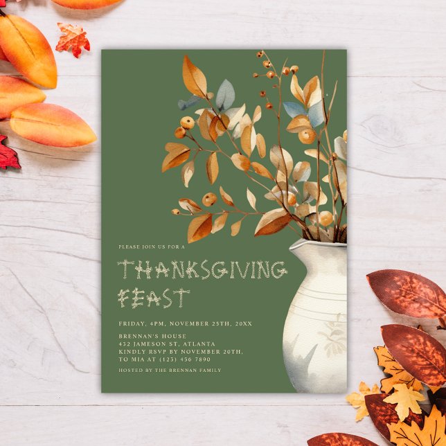Convite Janto de Ação de Graças Cai no Green Olive Friends (Thanksgiving Dinner Fall Olive Green Friendsgiving Invitation)