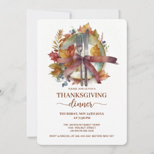 Convite Janto de Ação de Graças Cair Cuplery Plate Cutlery