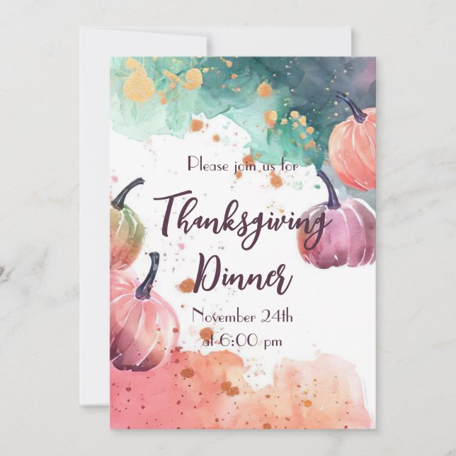 Convite Janto de Ação de Graças Chamada de Abóbora de Aqua (Frente)