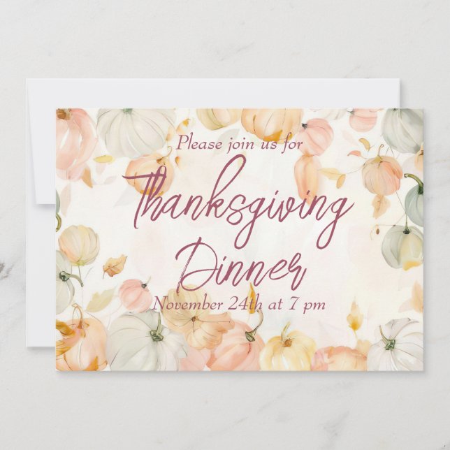 Convite Janto de Ação de Graças Chamada de Abóbora de Aqua (Frente)