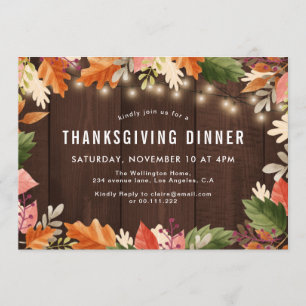 Convite Janto de ação de graças da madeira rústica