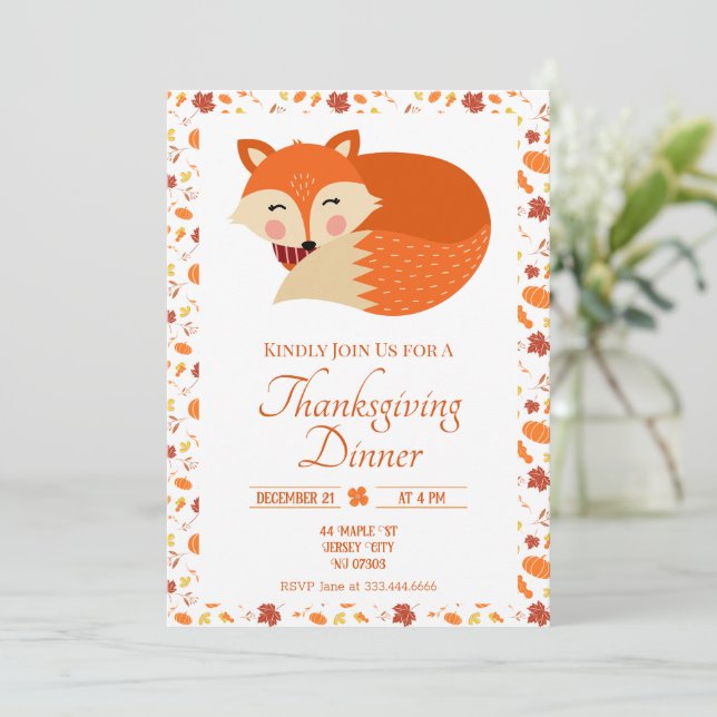 Convite Janto de Ação de Graças da Raposa Dormindo Bonita (Em pé/Frente)