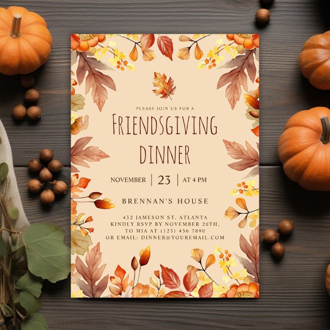 Convite Janto de Ação de Graças da Rússia Queda Amizade (Cute Fall Friendsgiving Dinner Invitation)