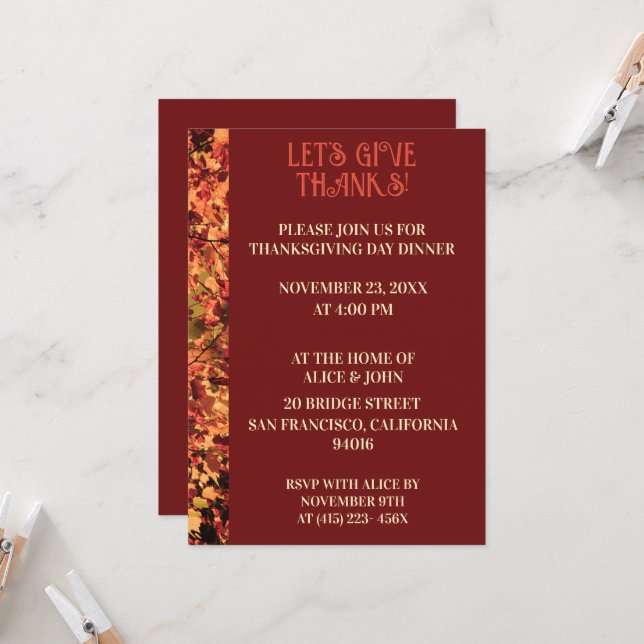 Convite Janto de Ação de Graças Dark Burgundy Banquete de  (Frente/Verso In Situ)