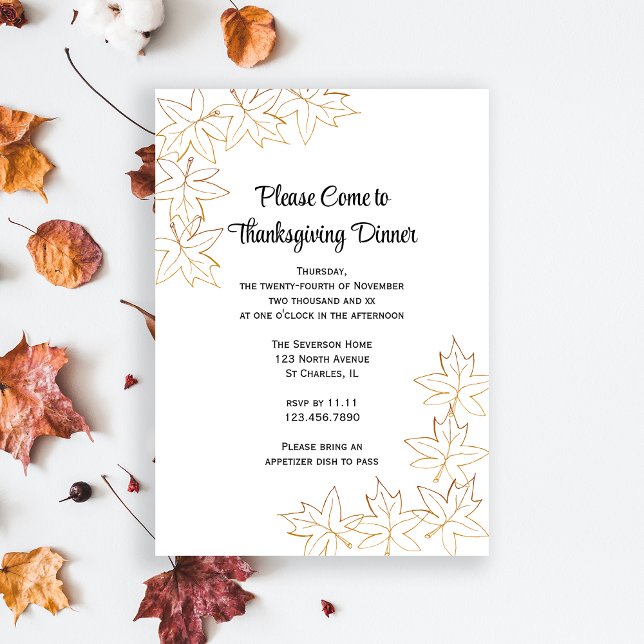 Convite Janto de Ação de Graças de Maple Leaf Edge (Invite friends to gather and give thanks with this Fall Leaves Thanksgiving Dinner Invitation.)