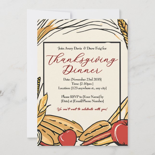 Convite Janto de Ação de Graças de Milho, Maçãs e Trigo (Frente)