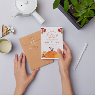 Convite Janto de Ação de Graças de Orange Pumpkin Imprimív