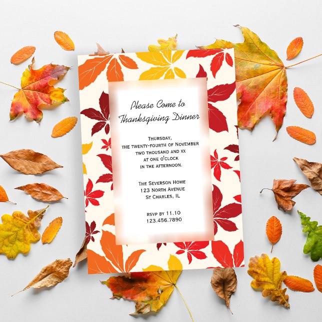 Convite Janto de Ação de Graças de Queda Brilhante (Invite friends to gather for Thanksgiving with this Fall Leaves invitation.)