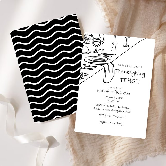 Convite Janto de Ação de Graças Desenhado à Mão Negra (Criador carregado)