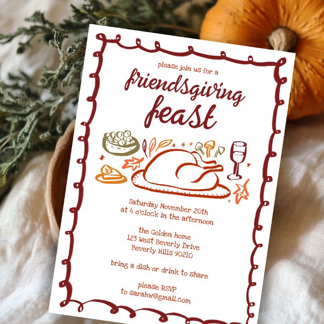 Convite Janto de Ação de Graças e Ação de Amizade PERSONAL (Whimsical Thanksgiving Friendsgiving Dinner CUSTOM Invitation
)