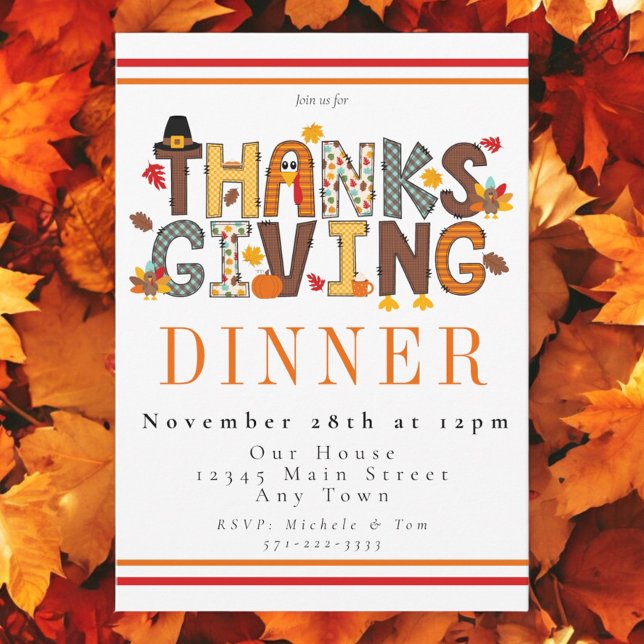 Convite Janto de Ação de Graças Festivo Turquia Folhas de  (Criador carregado)