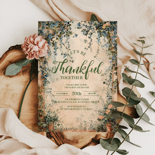 Convite Janto de Ação de Graças Floral Elegante Azul e Lar