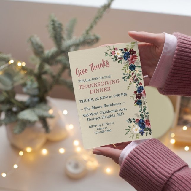 Convite Janto de Ação de Graças Floral Personalizado (Criador carregado)
