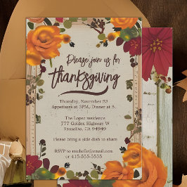 Convite Janto de Ação de Graças Floral Rustic Boho Orange 