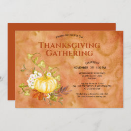 Convite Janto de Ação de Graças Folhas de Abóbora de Aquar