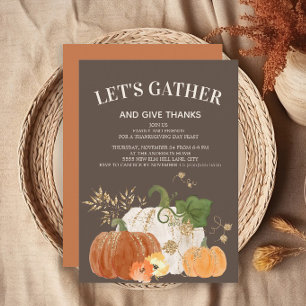 Convite Janto de Ação de Graças Laranja White Pumpkins 