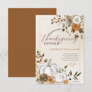 Convite Janto de Ação de Graças Moderno Floral Pumpkin