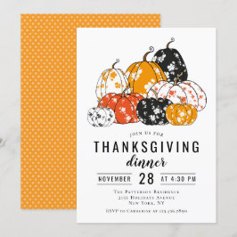 Convite Janto de Ação de Graças Moderno Floral Pumpkins