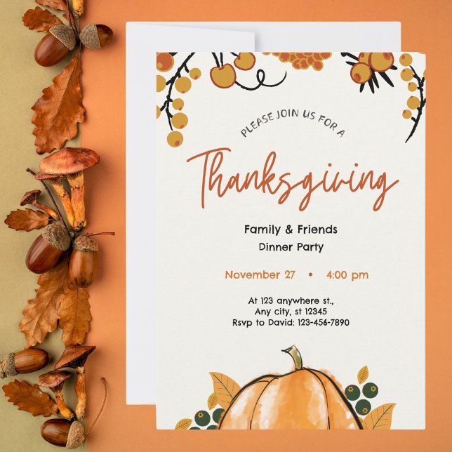 Convite Janto de Ação de Graças Moderno Laranja e Beige (Criador carregado)