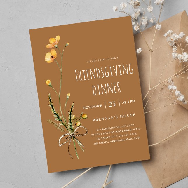 Convite Janto de Ação de Graças Moderno Russo de Amizade (Thanksgiving Modern Rustic Friendsgiving Dinner Invitation)