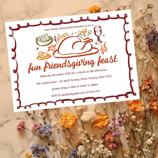 Convite Janto de Ação de Graças Personalizado (Whimsical Thanksgiving Friendsgiving Dinner Custom Invitation
)