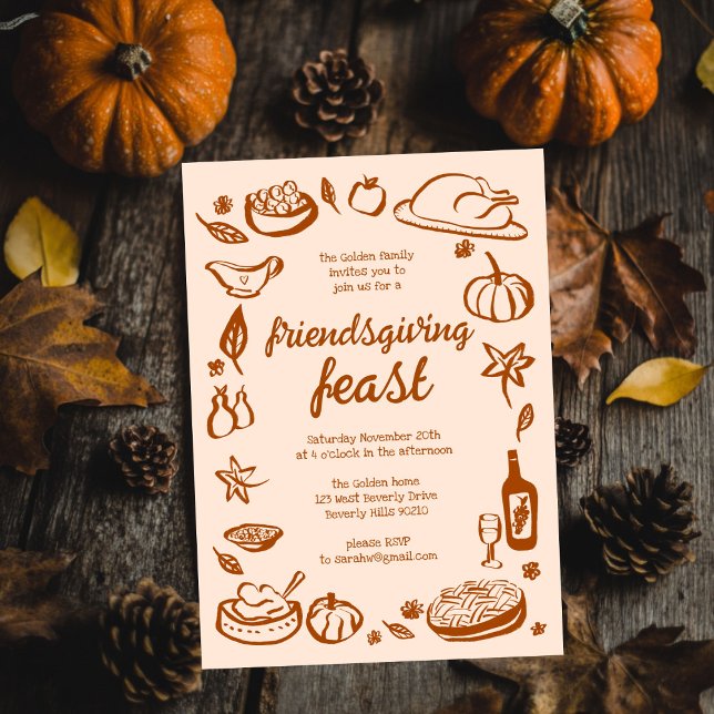 Convite Janto de Ação de Graças Personalizado (Whimsical Thanksgiving Friendsgiving Dinner Custom Invitation
)