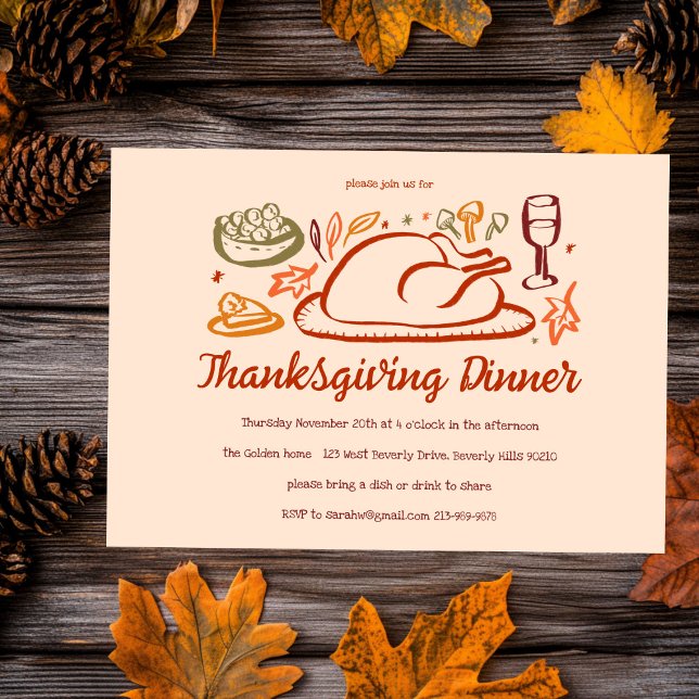 Convite Janto de Ação de Graças Personalizado (Whimsical Thanksgiving Friendsgiving Dinner Custom Invitation
)