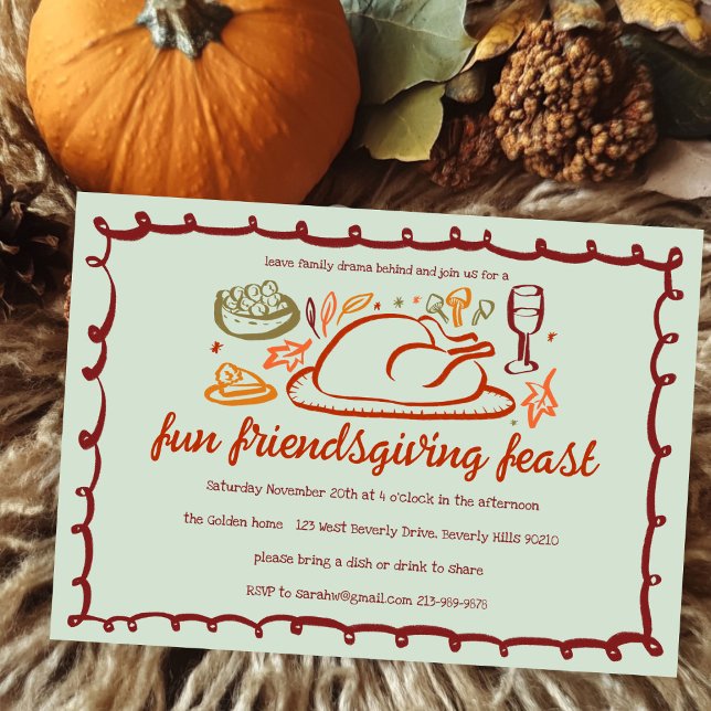 Convite Janto de Ação de Graças Personalizado (Whimsical Thanksgiving Friendsgiving Dinner Custom Invitation
)