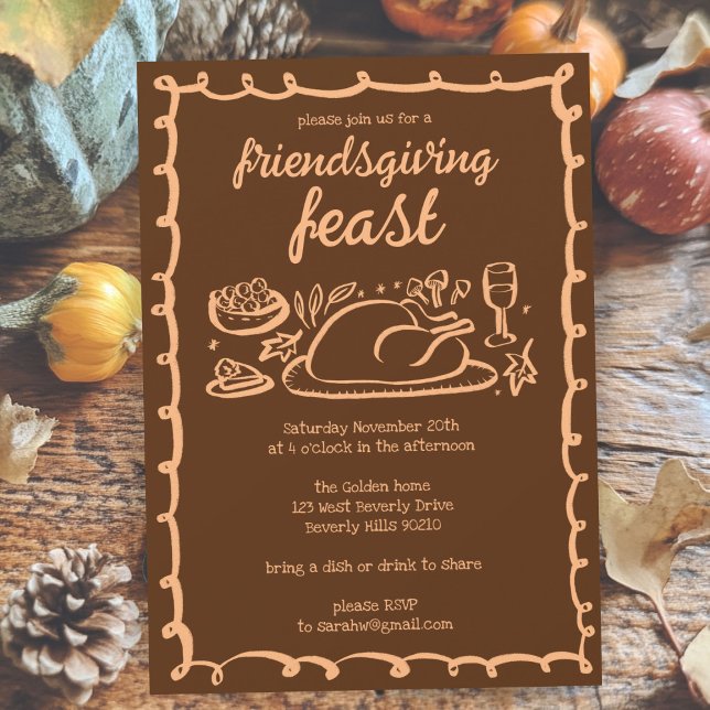 Convite Janto de Ação de Graças Personalizado (Whimsical Thanksgiving Friendsgiving Dinner Custom Invitation
)