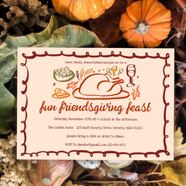 Convite Janto de Ação de Graças Personalizado (Whimsical Thanksgiving Friendsgiving Dinner Custom Invitation
)