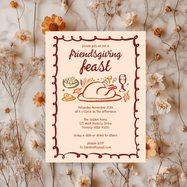 Convite Janto de Ação de Graças Personalizado (Whimsical Thanksgiving Friendsgiving Dinner Custom Invitation
)