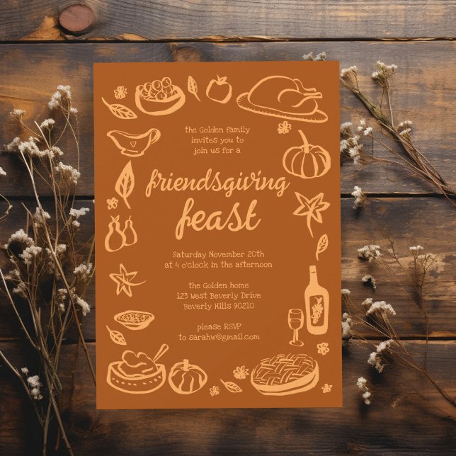 Convite Janto de Ação de Graças Personalizado (Whimsical Thanksgiving Friendsgiving Dinner Custom Invitation
)