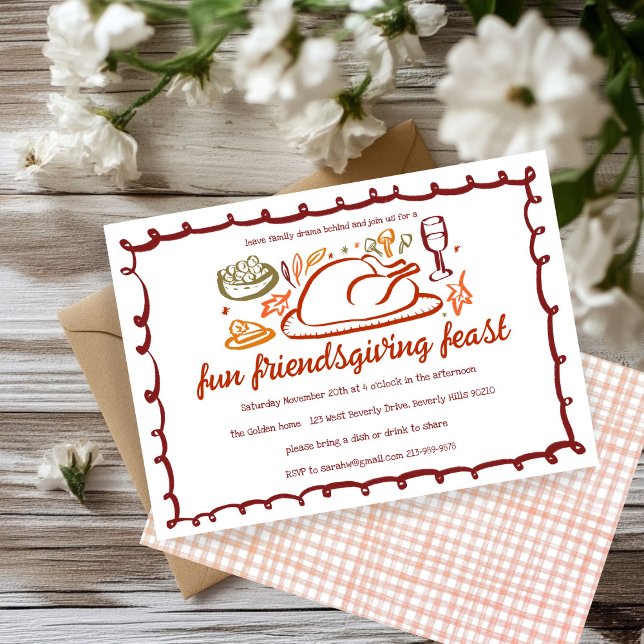 Convite Janto de Ação de Graças Personalizado (Whimsical Thanksgiving Friendsgiving Dinner Custom Autumn Fall Party Invitation
)