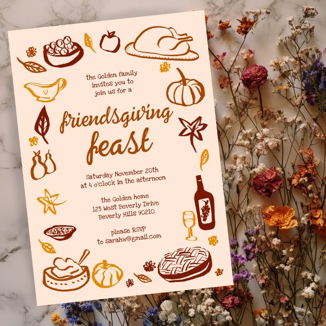 Convite Janto de Ação de Graças Personalizado (Whimsical Thanksgiving Friendsgiving Dinner Custom Invitation
)