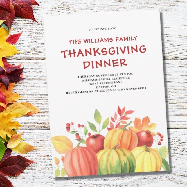 Convite Janto de Ação de Graças Pumpkin Autumn Leaf (Criador carregado)