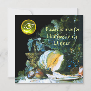 Convite JANTO DE Ação de Graças PUMPKIN, FRUTA E GLASSWARE